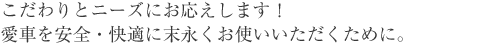 こだわりとニーズにお応えします！愛車を安全・快適に末永くお使いいただくために。